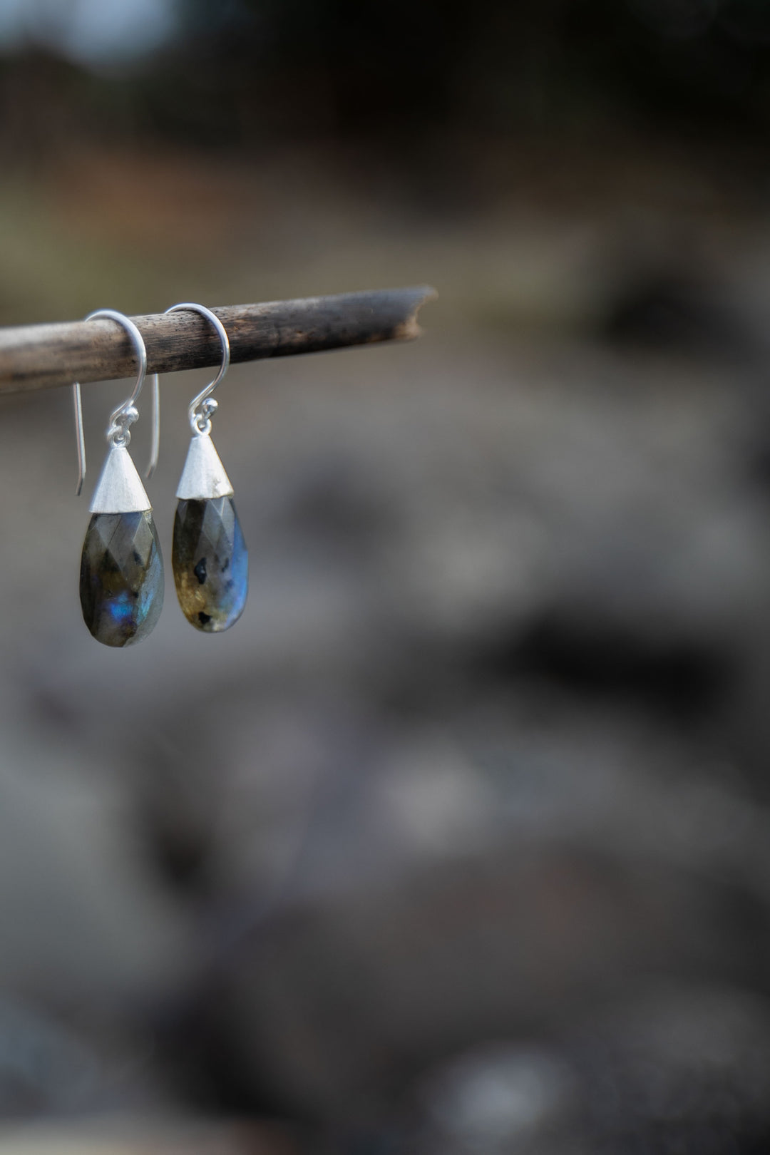 Faceted Labradorite Earrings set in Brushed Sterling Silver