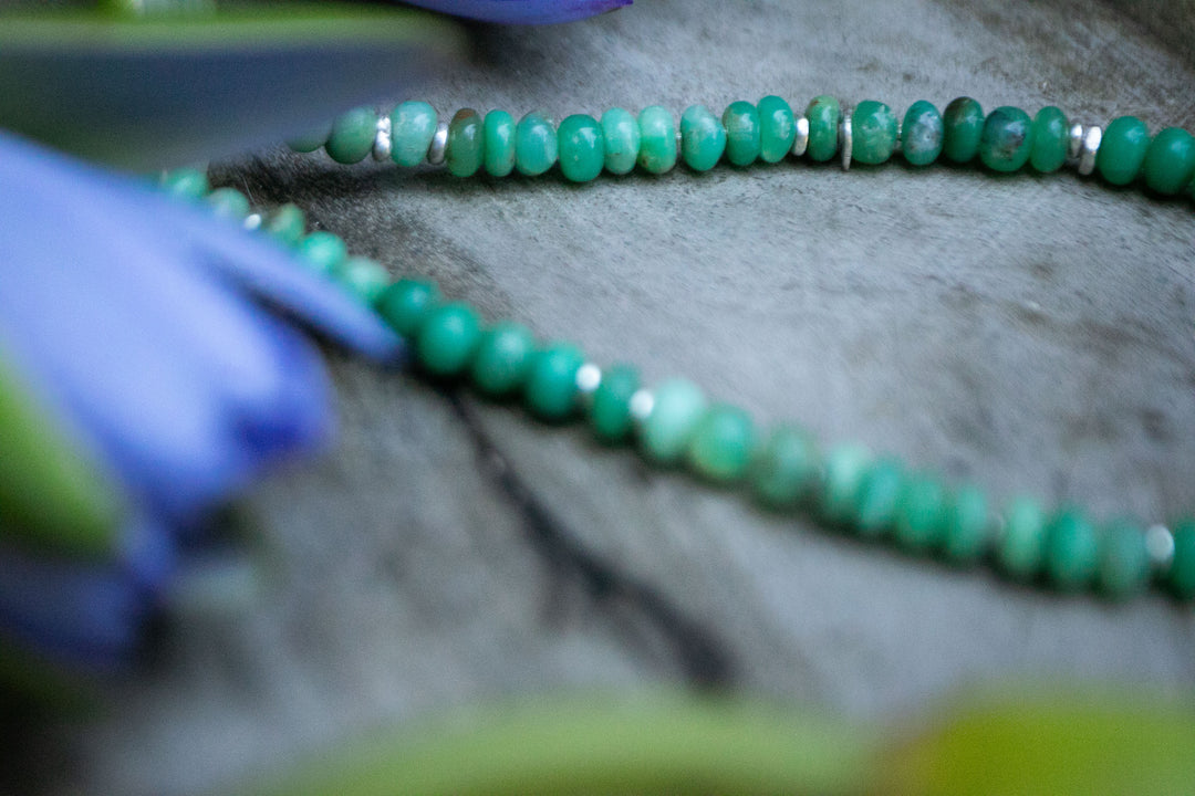 Chrysoprase Beaded Necklace with Thai Hill Tribe Silver Beads