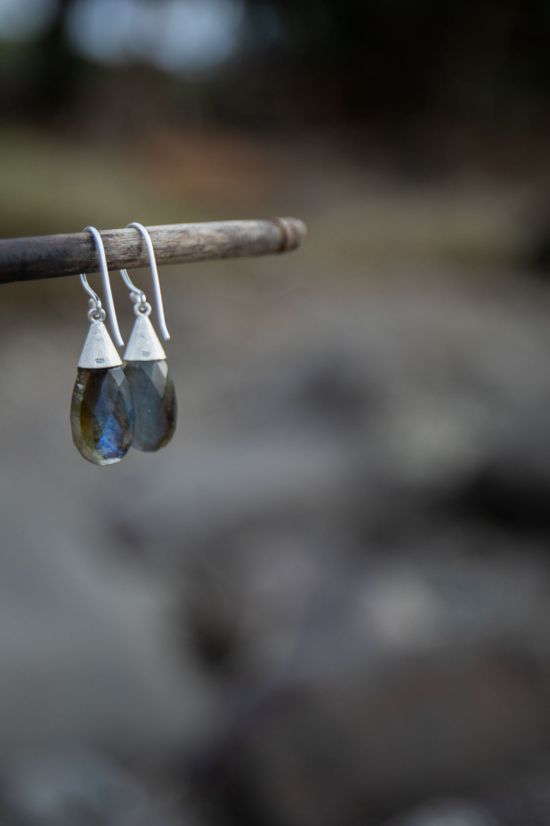 Faceted Labradorite Earrings set in Brushed Sterling Silver