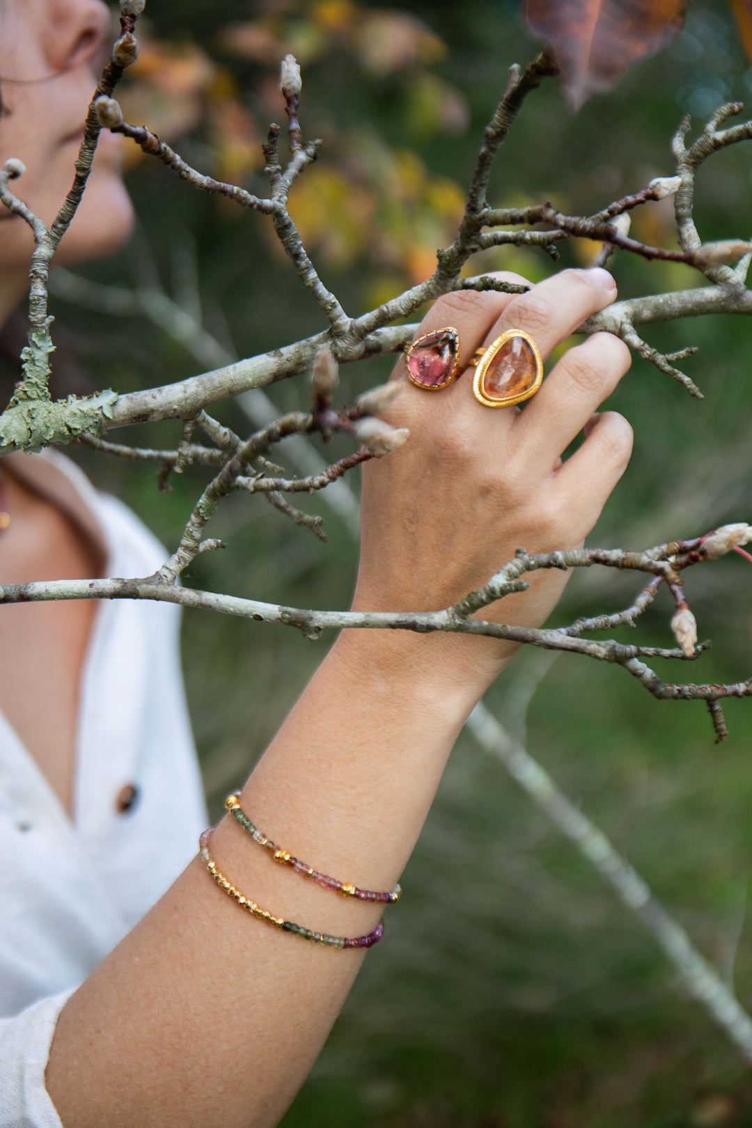 High Quality Graduated Watermelon Tourmaline + Gold Vermeil Beaded Bracelet