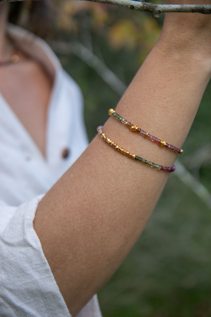 High Quality Graduated Watermelon Tourmaline + Gold Vermeil Beaded Bracelet