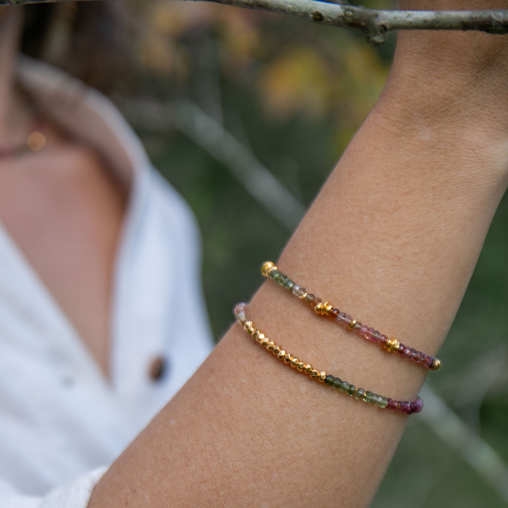 High Quality Graduated Watermelon Tourmaline + Gold Vermeil Beaded Bracelet