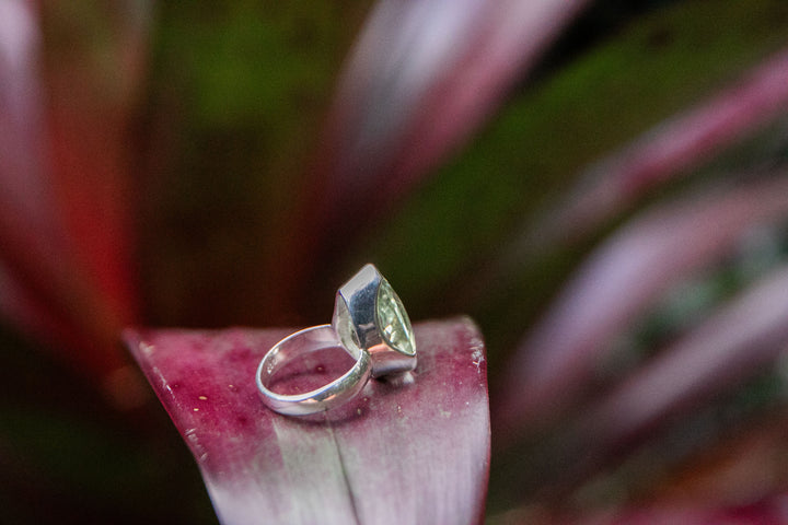 Faceted Green Amethyst Ring in Sterling Silver Setting - Size 9 US