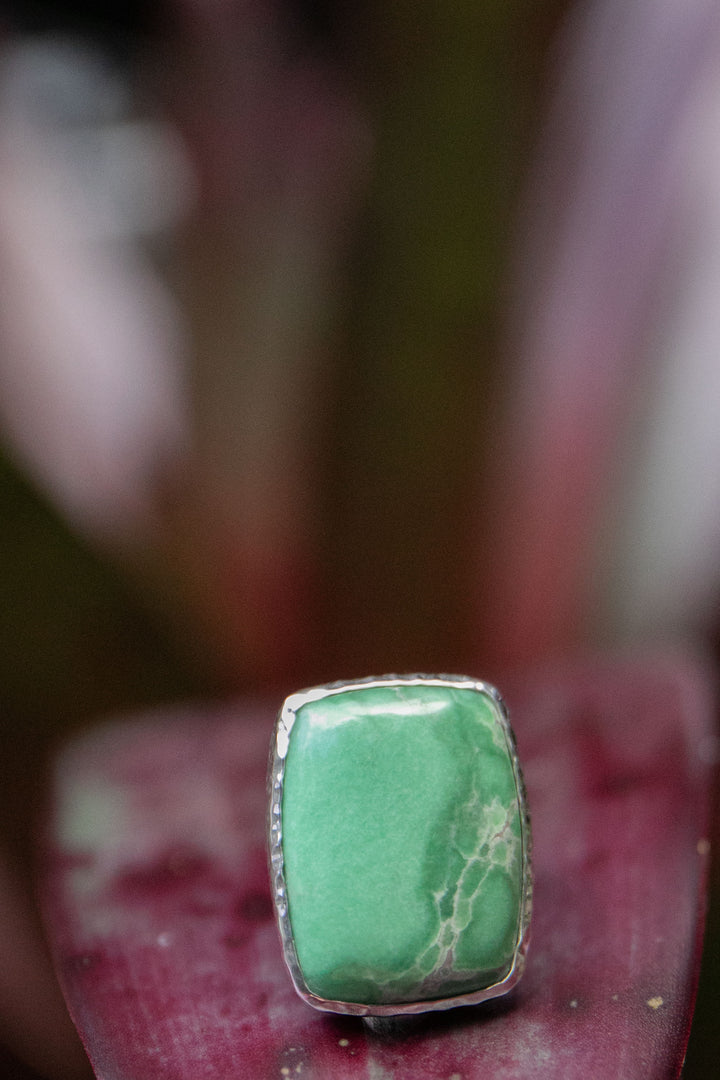 Statement Variscite Ring in Beaten Sterling Silver - Size 8.5 US