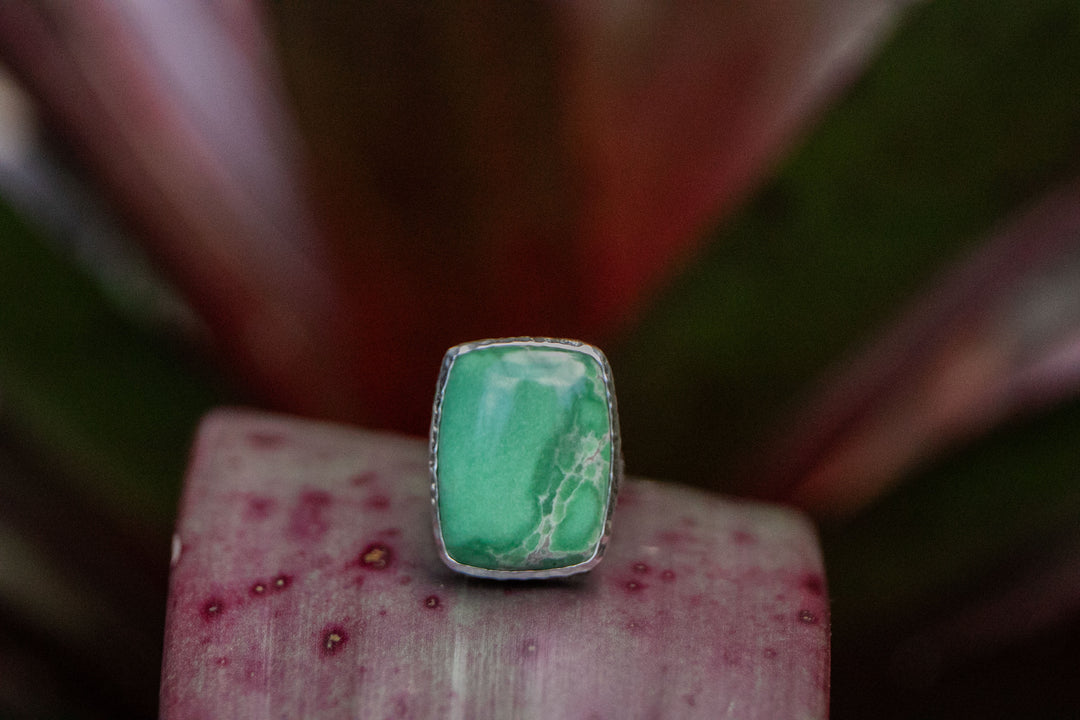 Statement Variscite Ring in Beaten Sterling Silver - Size 8.5 US