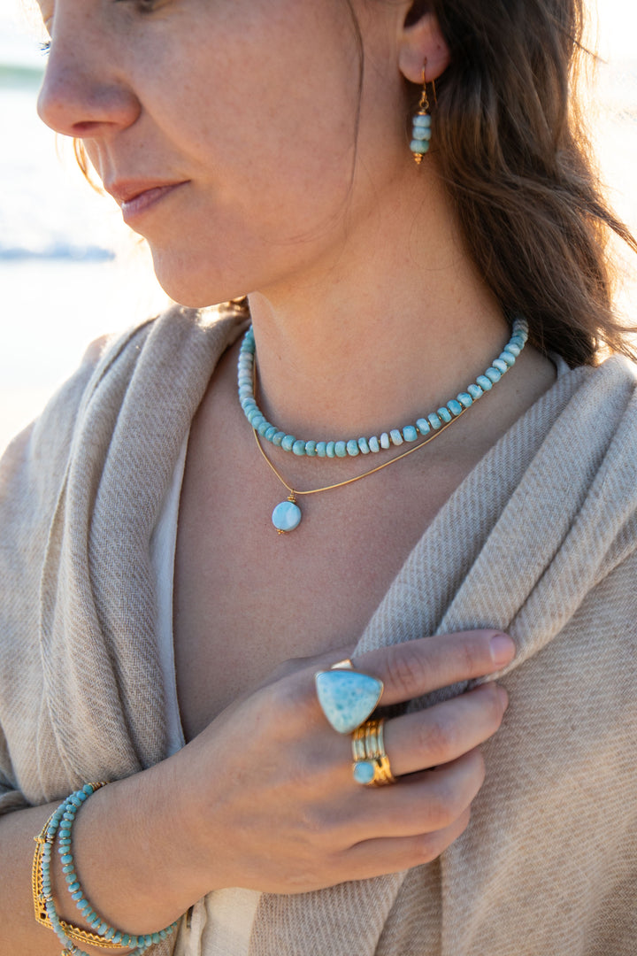 Larimar Ring set in Gold Plated Sterling Silver Band - Adjustable