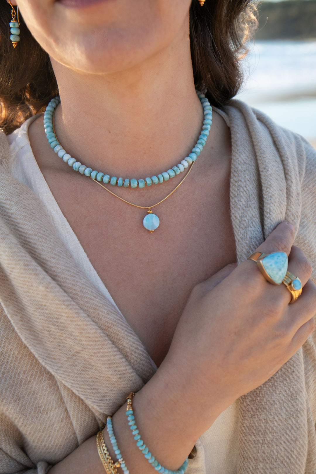 Beaded Larimar and Gold Vermeil Necklace