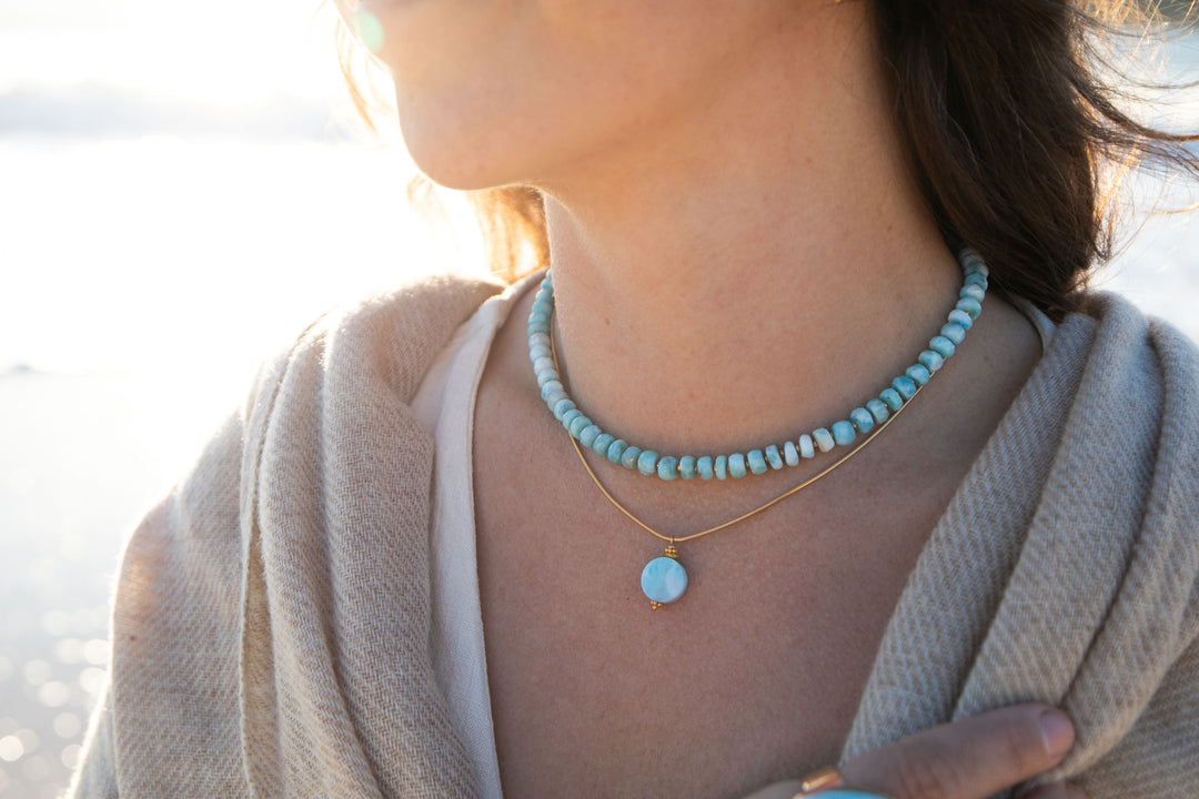 Beaded Larimar and Gold Vermeil Necklace