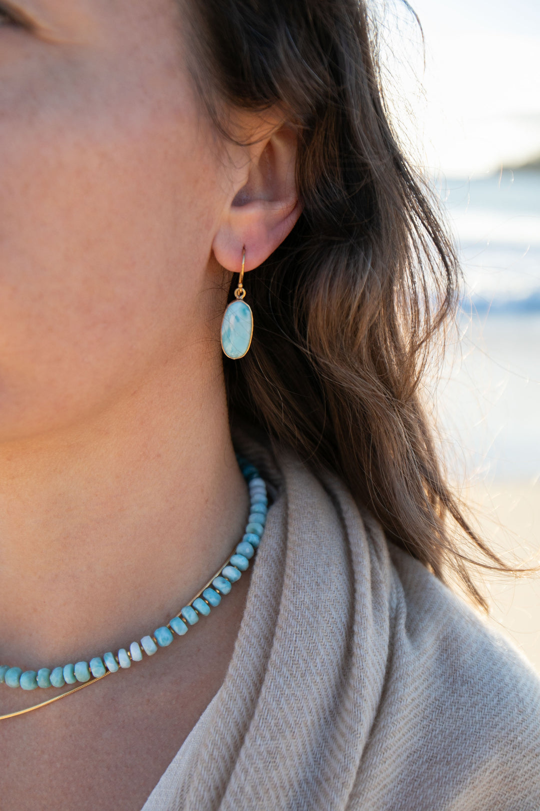 Larimar Earrings in 24k Gold Plated Silver
