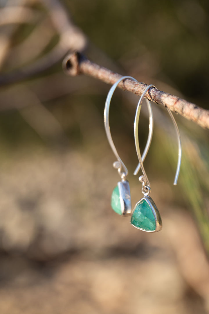 Emerald and Thai Hill Tribe Silver Earrings