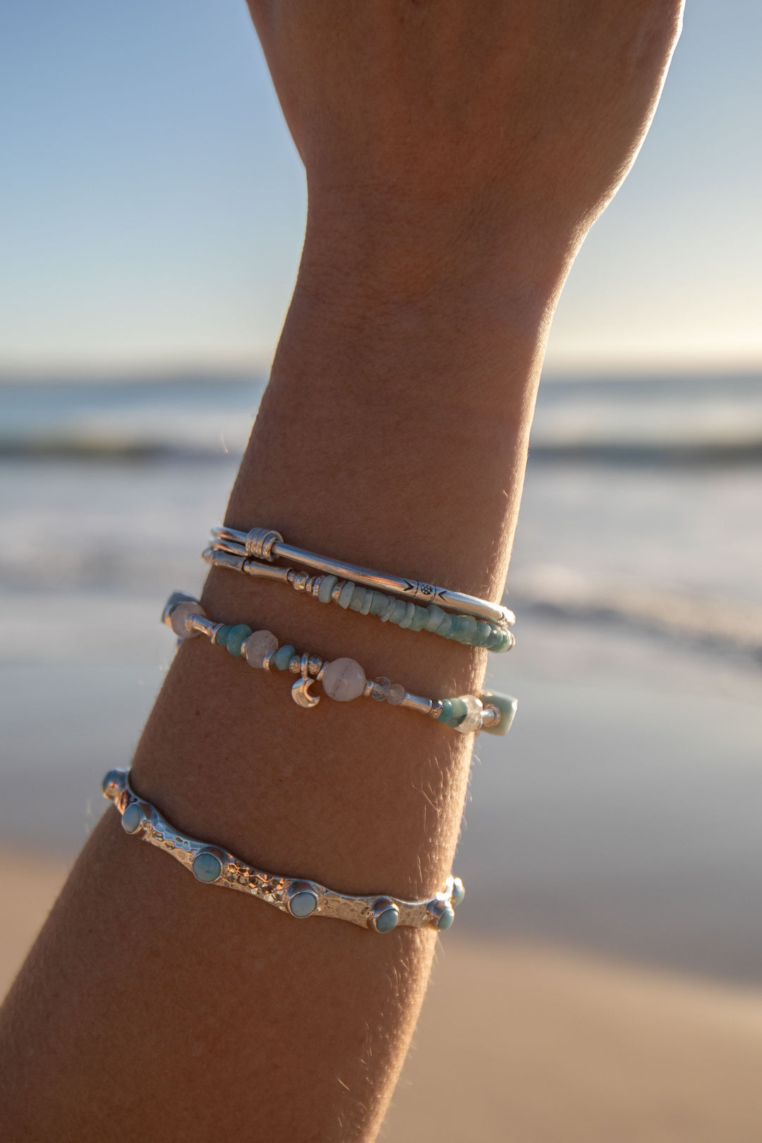 Larimar Bangle in Beaten Sterling Silver