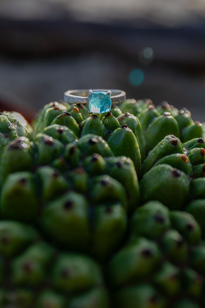 Delicate Apatite Ring in Claw Sterling Silver Setting - Size 8.5 US