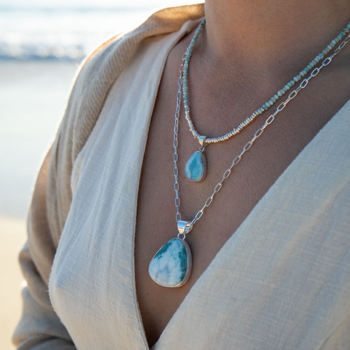 Larimar Pendant in Brushed Silver Setting