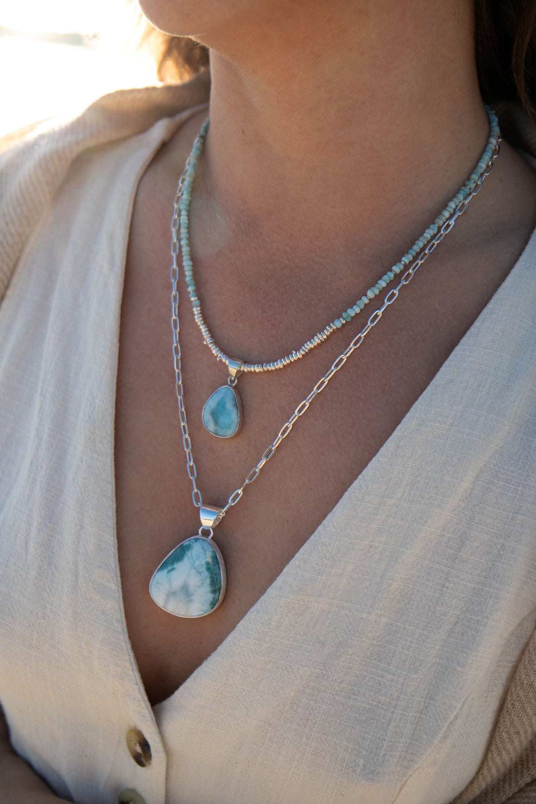 Larimar Pendant in Brushed Silver Setting