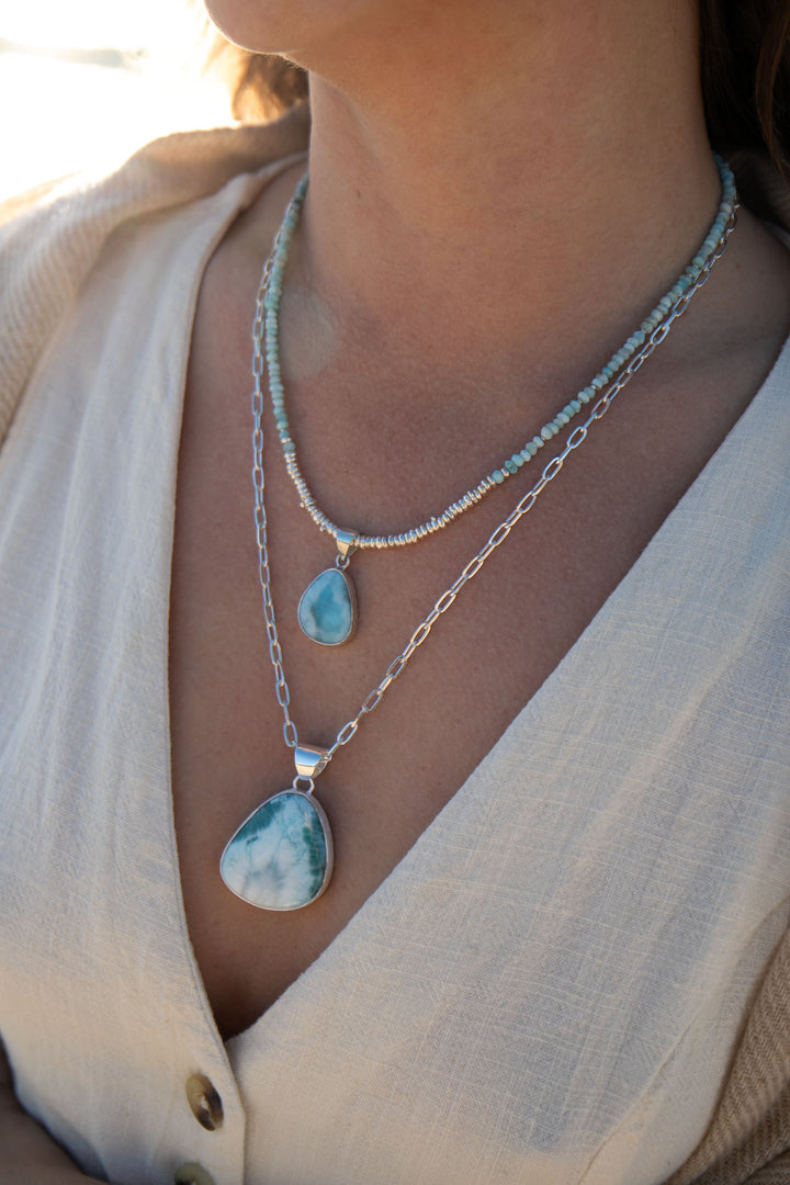 Larimar Pendant in Brushed Silver Setting