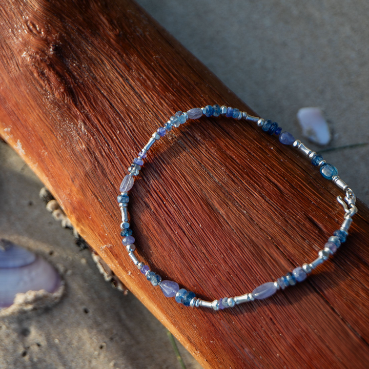 Tanzanite, Iolite and Thai Hill Tribe Silver Anklet