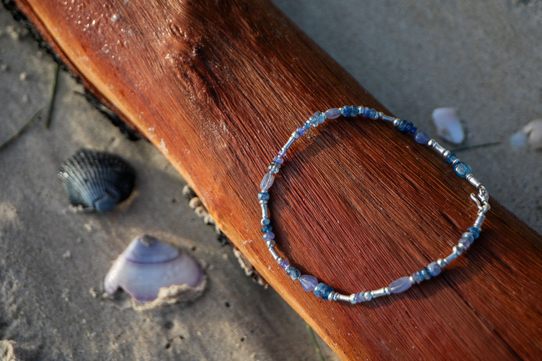 Tanzanite, Iolite and Thai Hill Tribe Silver Anklet