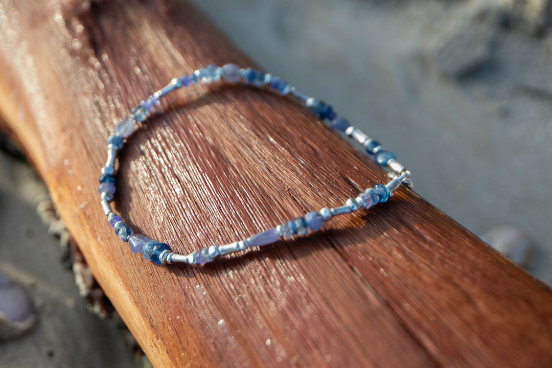 Tanzanite, Iolite and Thai Hill Tribe Silver Anklet