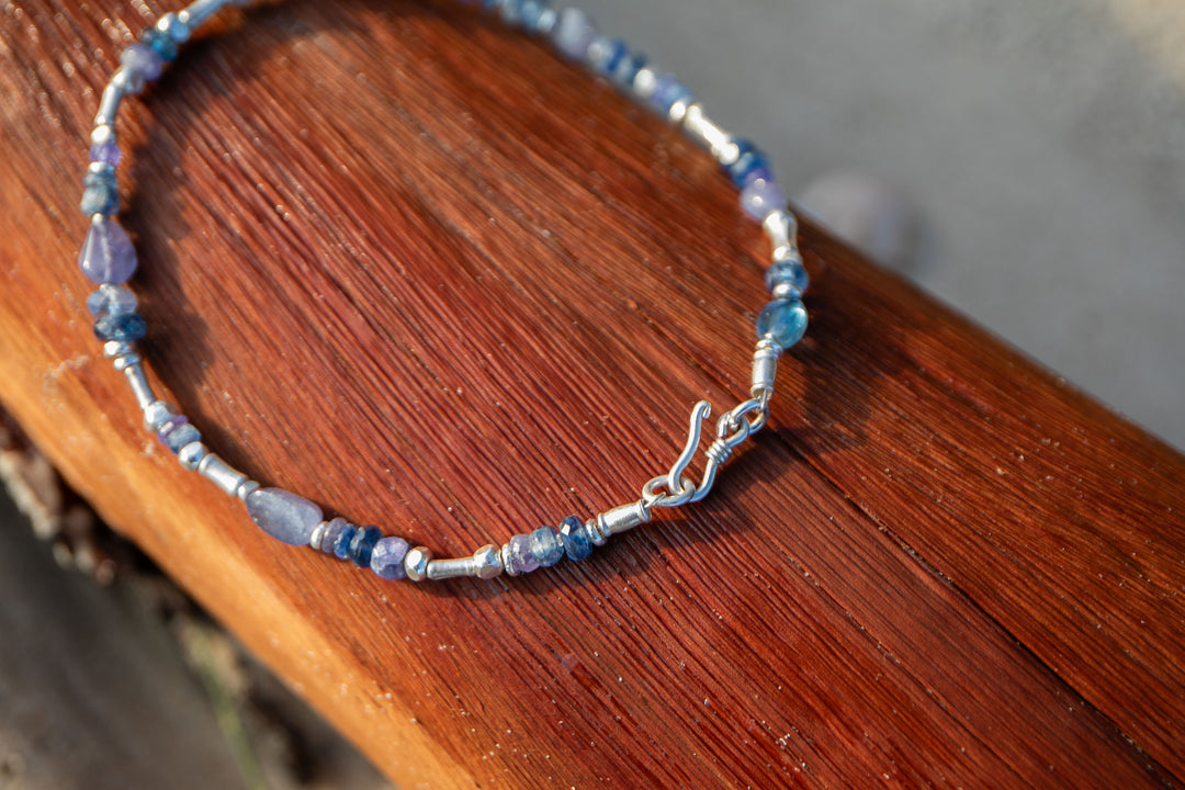 Tanzanite, Iolite and Thai Hill Tribe Silver Anklet