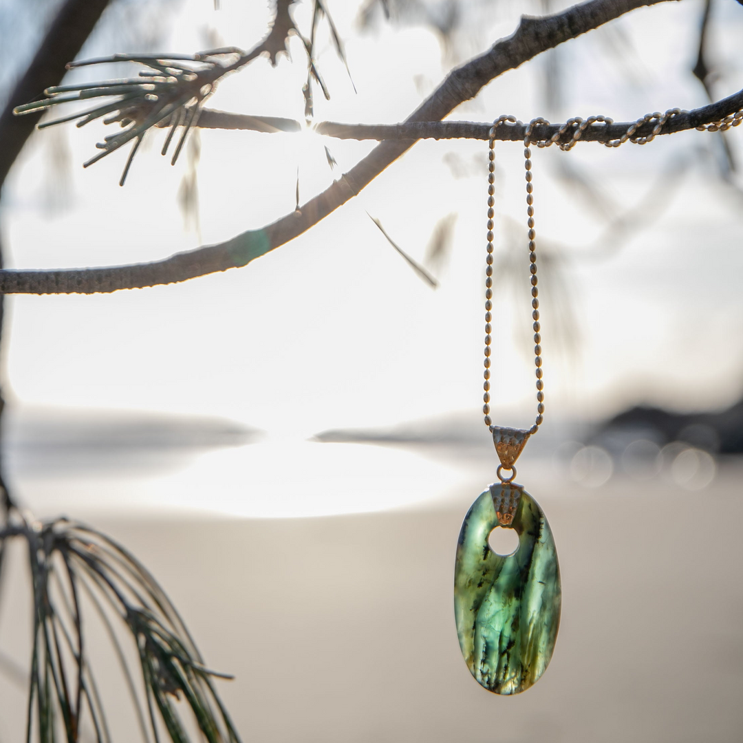 Peruvian Opal Pendant in Beaten Gold Plated Setting