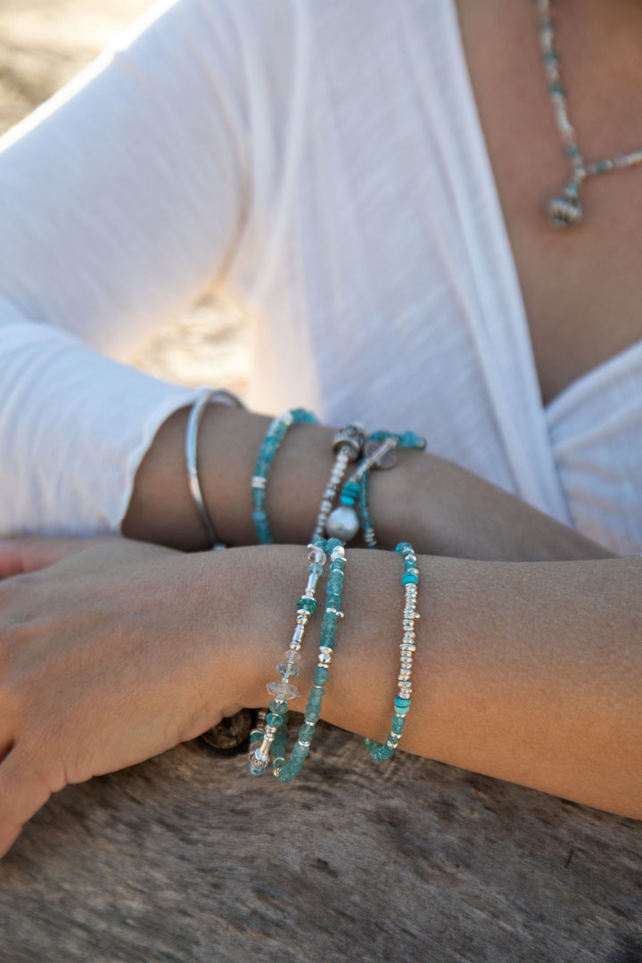Handmade Beaded Apatite, Rainbow Moonstone and Herkimer Diamond Double Strand Bracelet