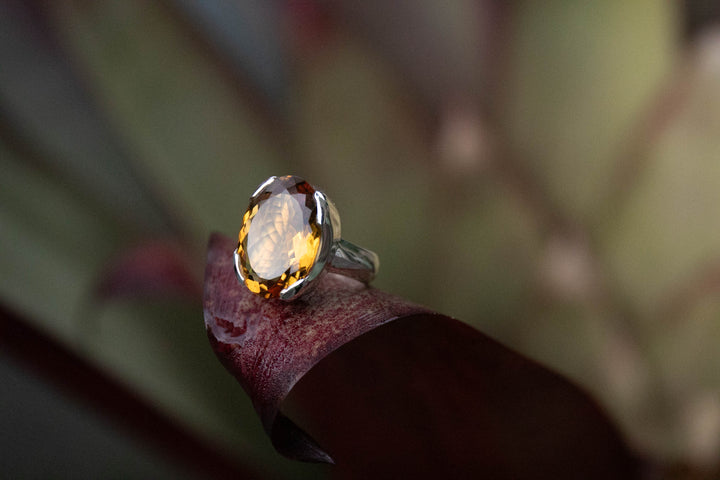 Faceted Citrine Ring set in Sterling Silver - Size 8.5 US