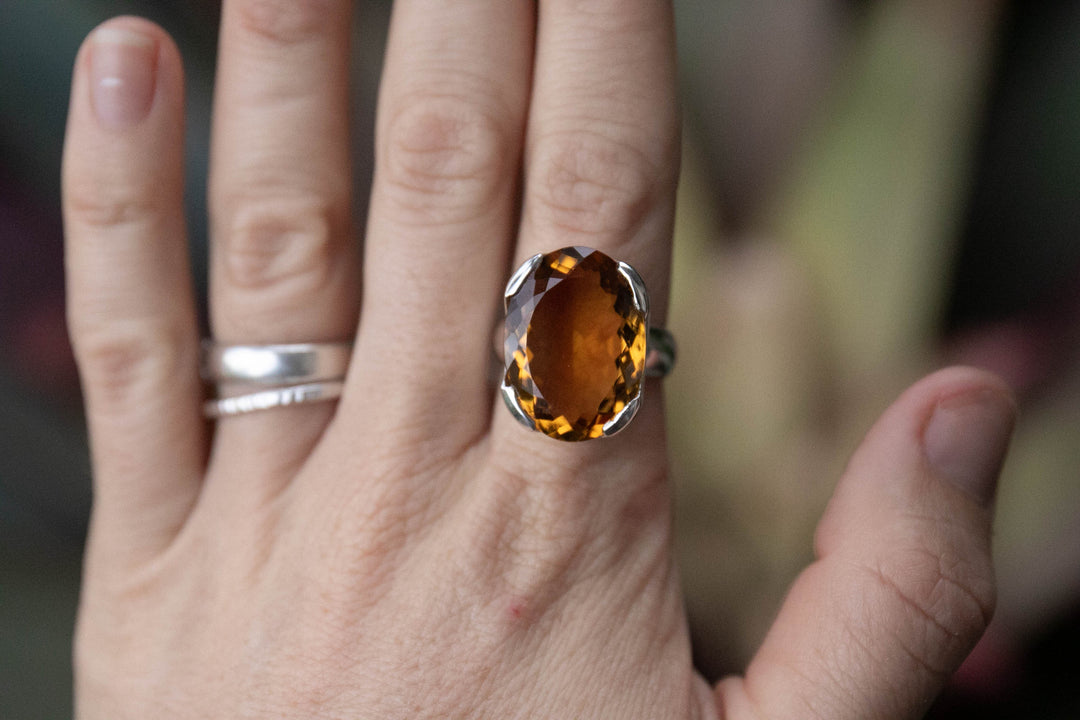 Faceted Citrine Ring set in Sterling Silver - Size 8.5 US
