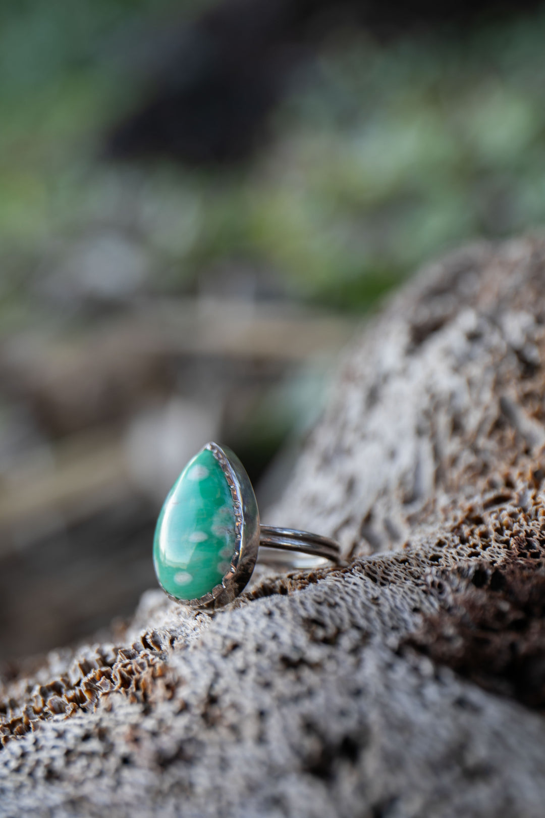 Teardrop Variscite Ring in Unique Sterling Silver - Size 9 US