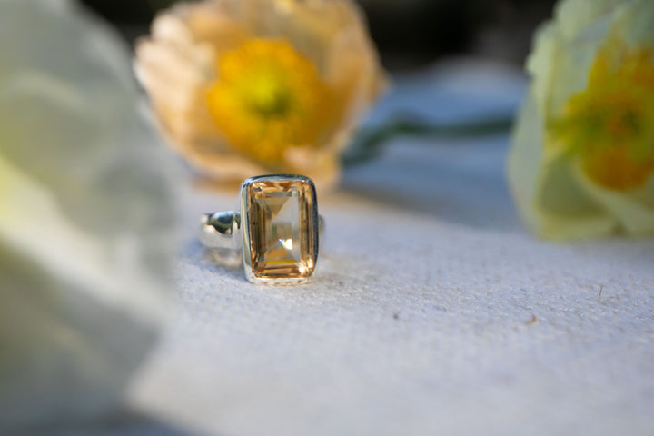 Faceted Citrine Ring set in Sterling Silver - Size 9 US