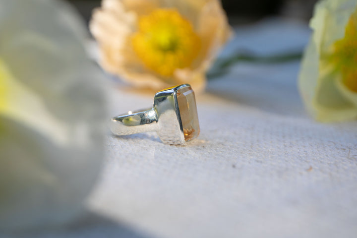 Faceted Citrine Ring set in Sterling Silver - Size 9 US