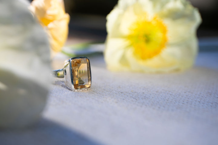 Faceted Citrine Ring set in Sterling Silver - Size 9 US