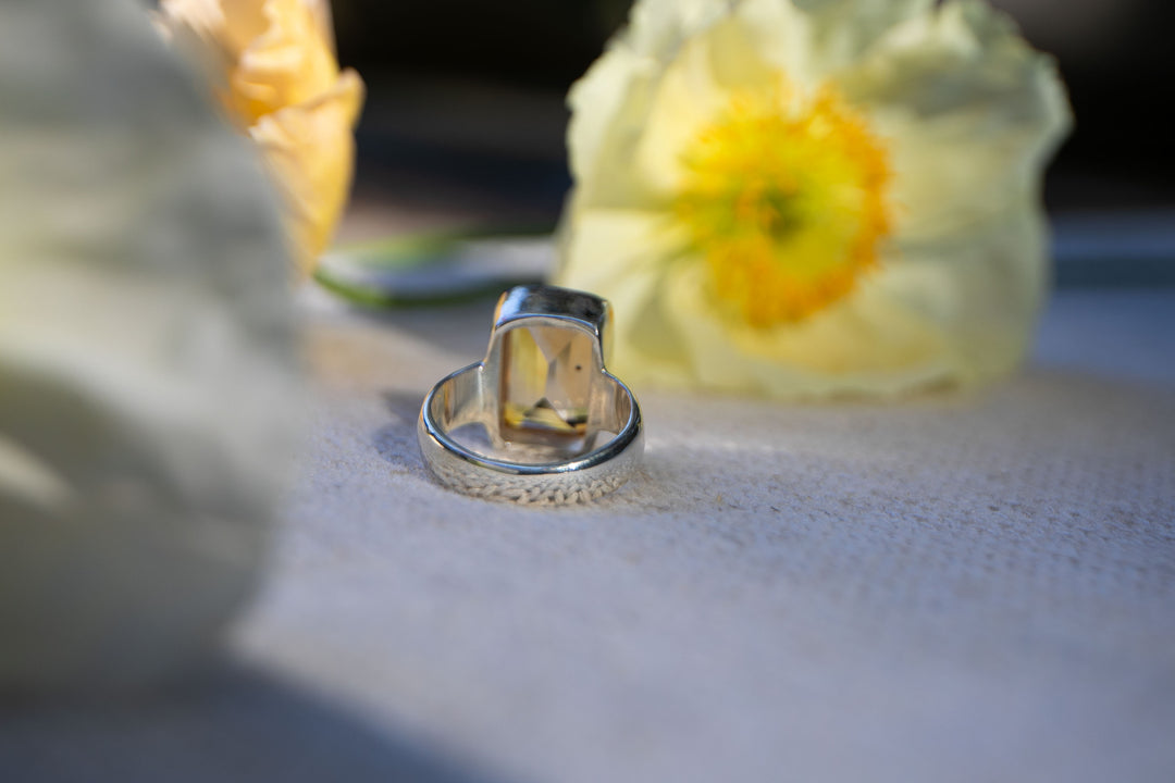 Faceted Citrine Ring set in Sterling Silver - Size 9 US