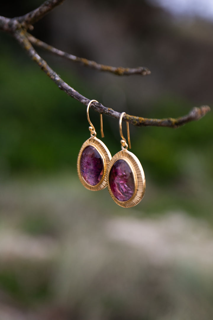 Stunning Rose Cut Pink Tourmaline Earrings in Gold Plated Silver