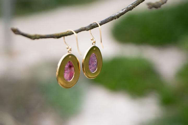 Stunning Rose Cut Pink Tourmaline Earrings in Gold Plated Silver