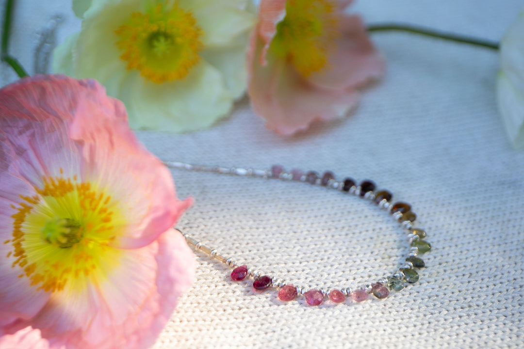 Briolette Watermelon Tourmaline + Thai Hill Tribe Silver Necklace