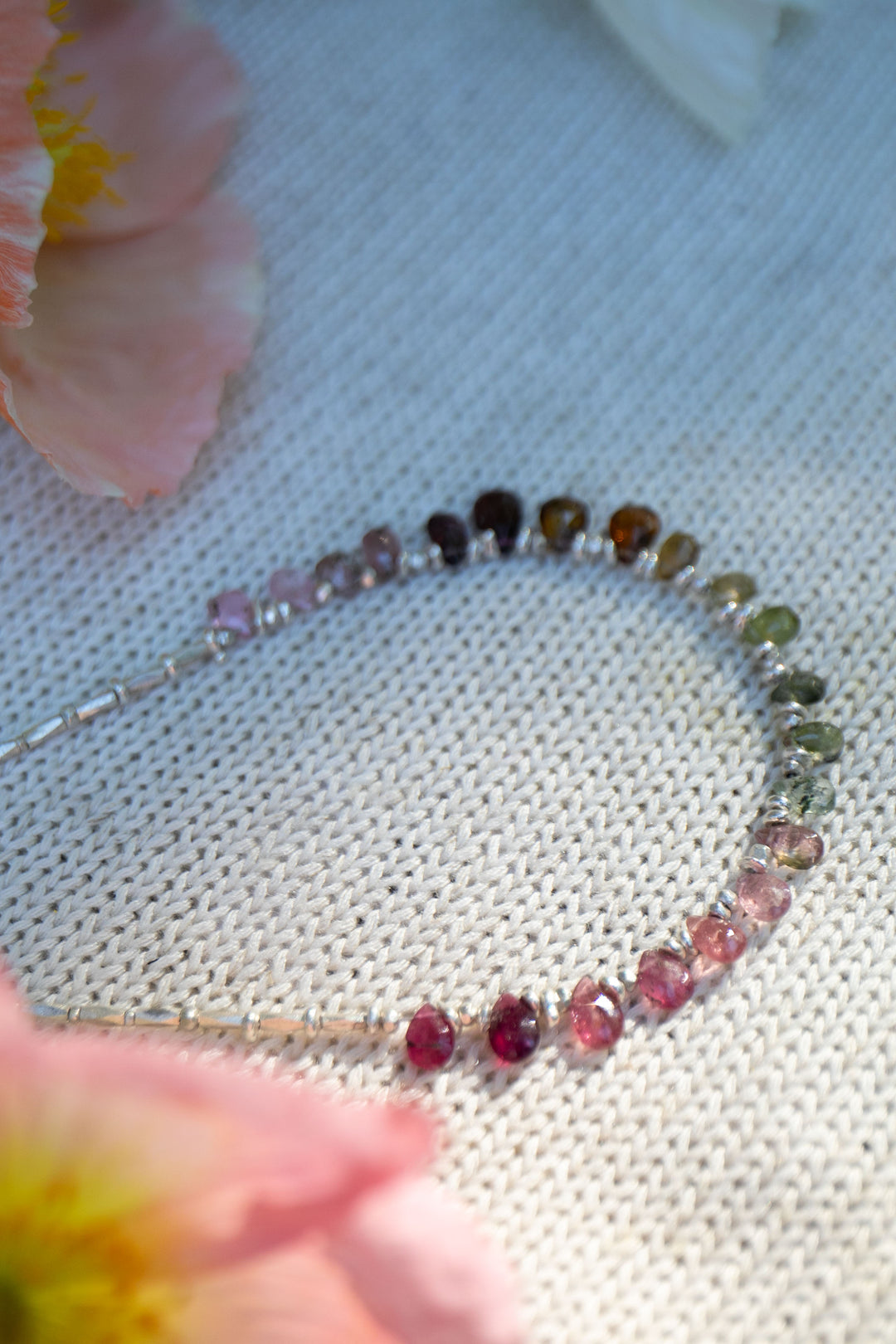 Briolette Watermelon Tourmaline + Thai Hill Tribe Silver Necklace