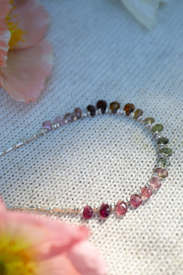 Briolette Watermelon Tourmaline + Thai Hill Tribe Silver Necklace