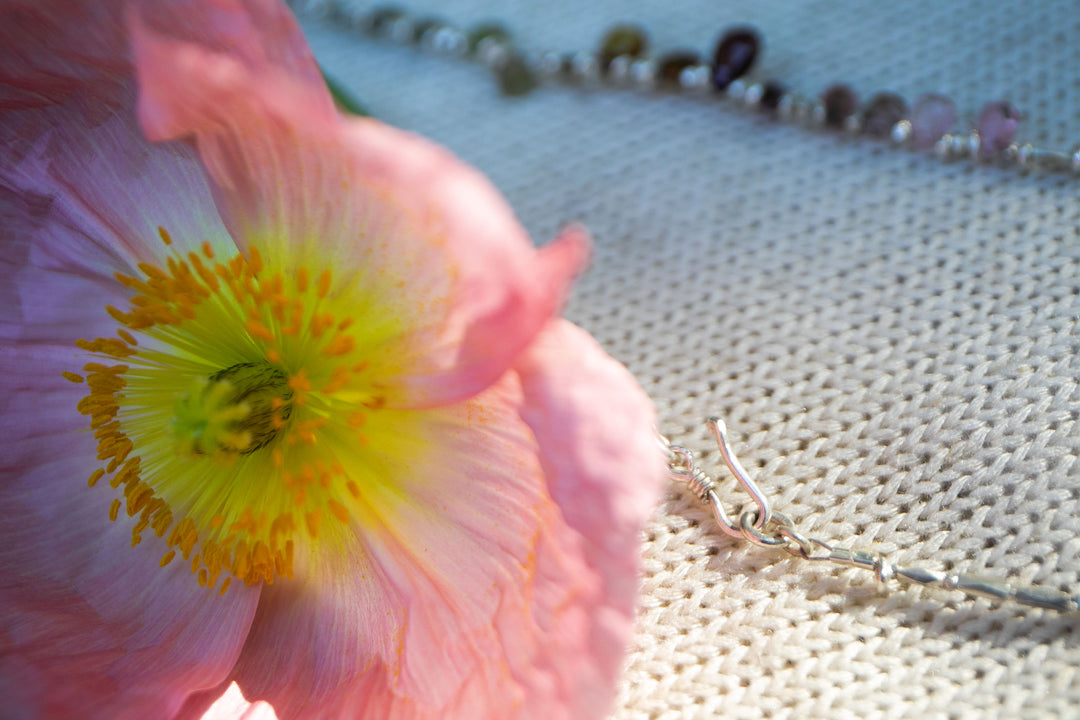 Briolette Watermelon Tourmaline + Thai Hill Tribe Silver Necklace