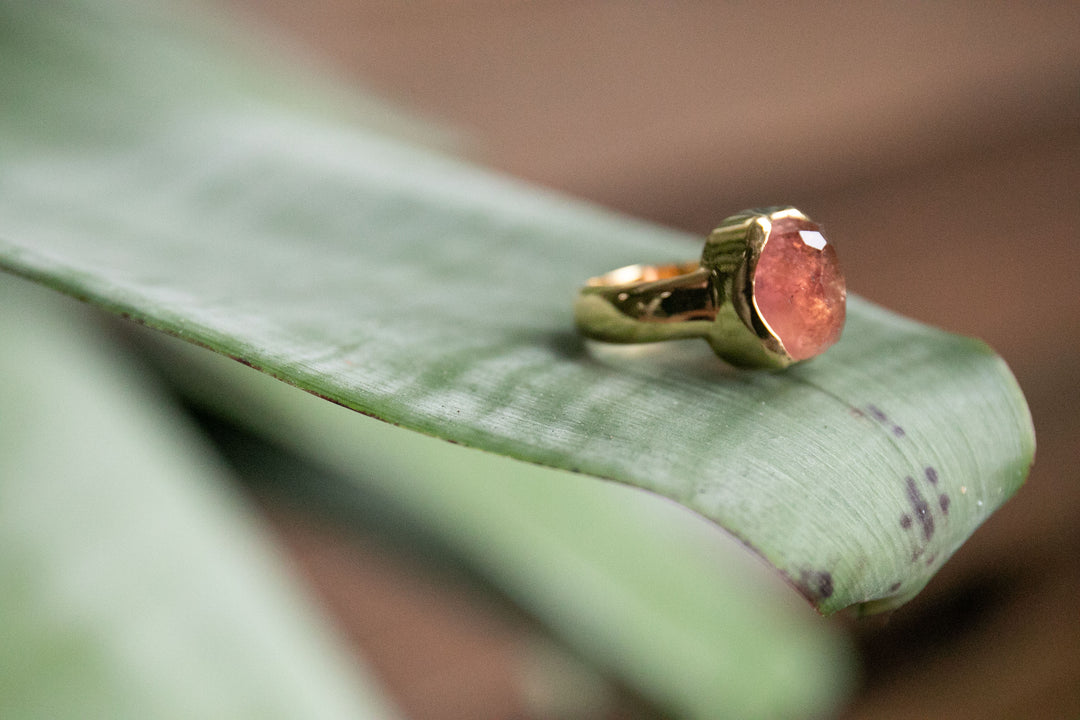 Reserved for Mimi*** Faceted Pink Tourmaline Ring in Gold Plated Sterling Silver - Size 9 US