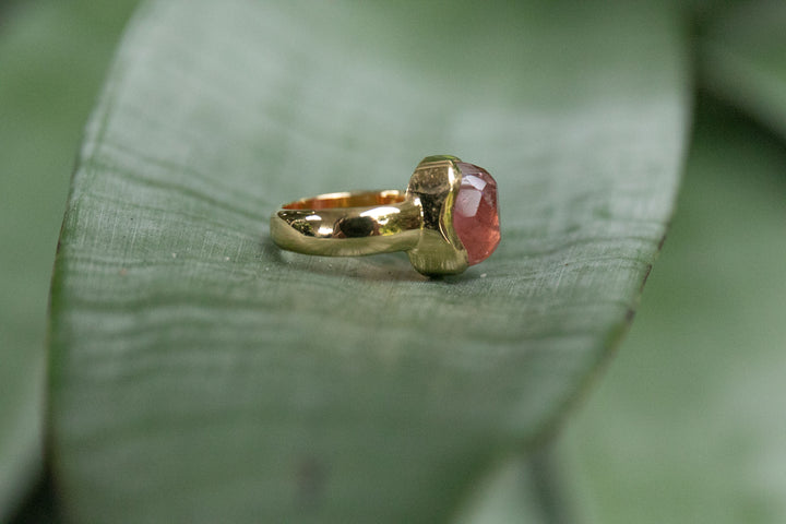 Reserved for Mimi*** Faceted Pink Tourmaline Ring in Gold Plated Sterling Silver - Size 9 US