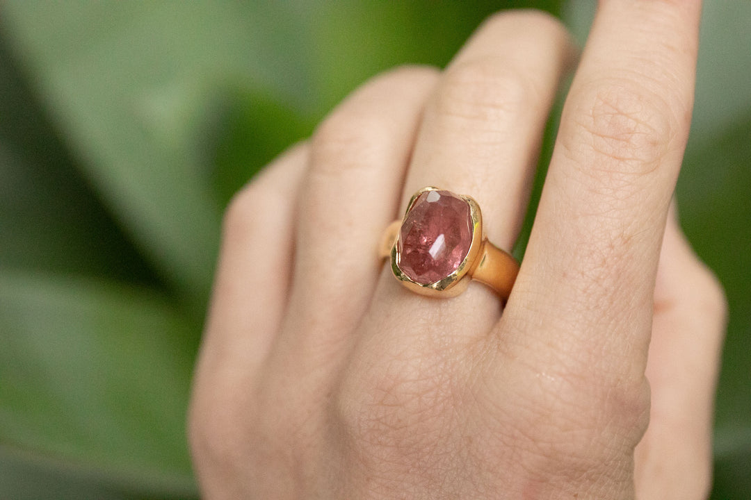 Reserved for Mimi*** Faceted Pink Tourmaline Ring in Gold Plated Sterling Silver - Size 9 US