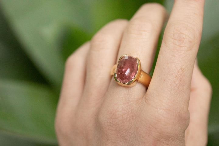 Reserved for Mimi*** Faceted Pink Tourmaline Ring in Gold Plated Sterling Silver - Size 9 US