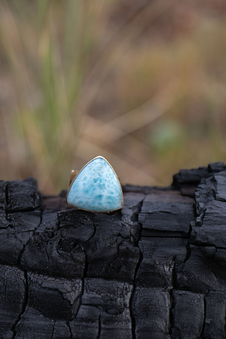 Larimar Ring set in Gold Plated Sterling Silver Band - Adjustable