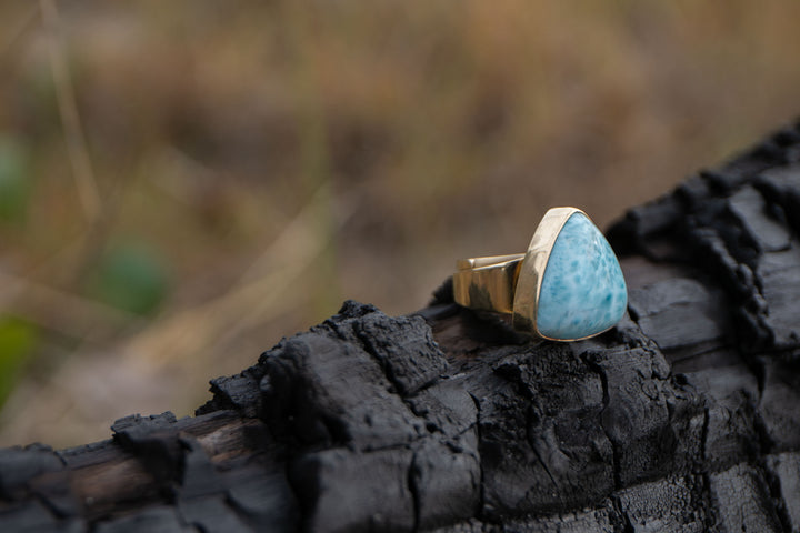 Larimar Ring set in Gold Plated Sterling Silver Band - Adjustable