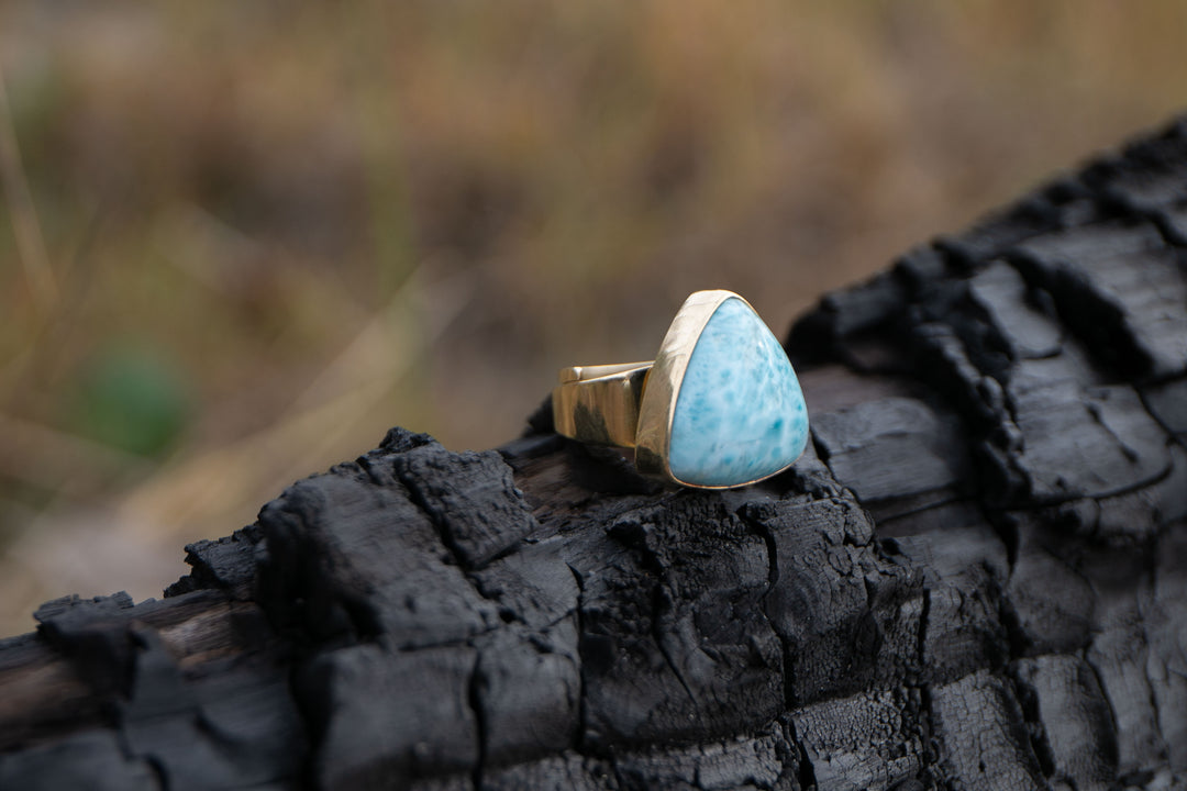 Larimar Ring set in Gold Plated Sterling Silver Band - Adjustable