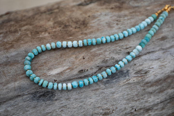 Beaded Larimar and Gold Vermeil Necklace