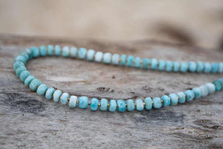 Beaded Larimar and Gold Vermeil Necklace