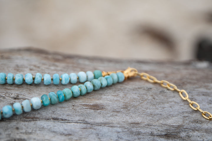 Beaded Larimar and Gold Vermeil Necklace