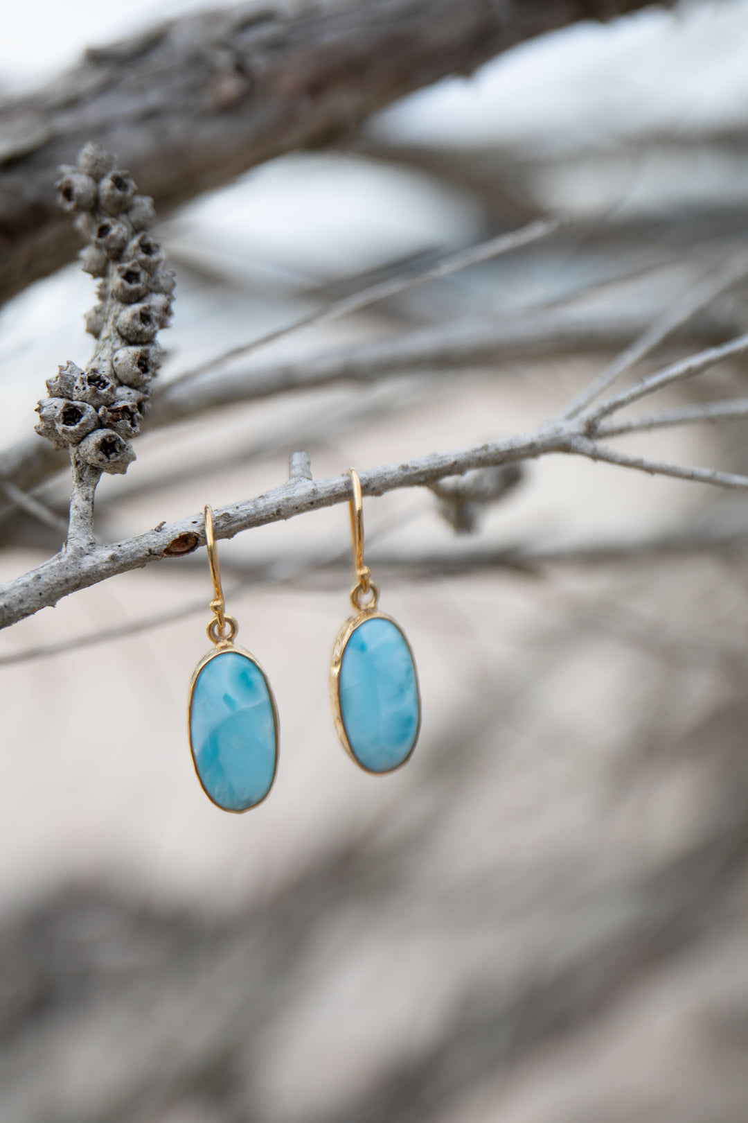 Larimar Earrings in 24k Gold Plated Silver