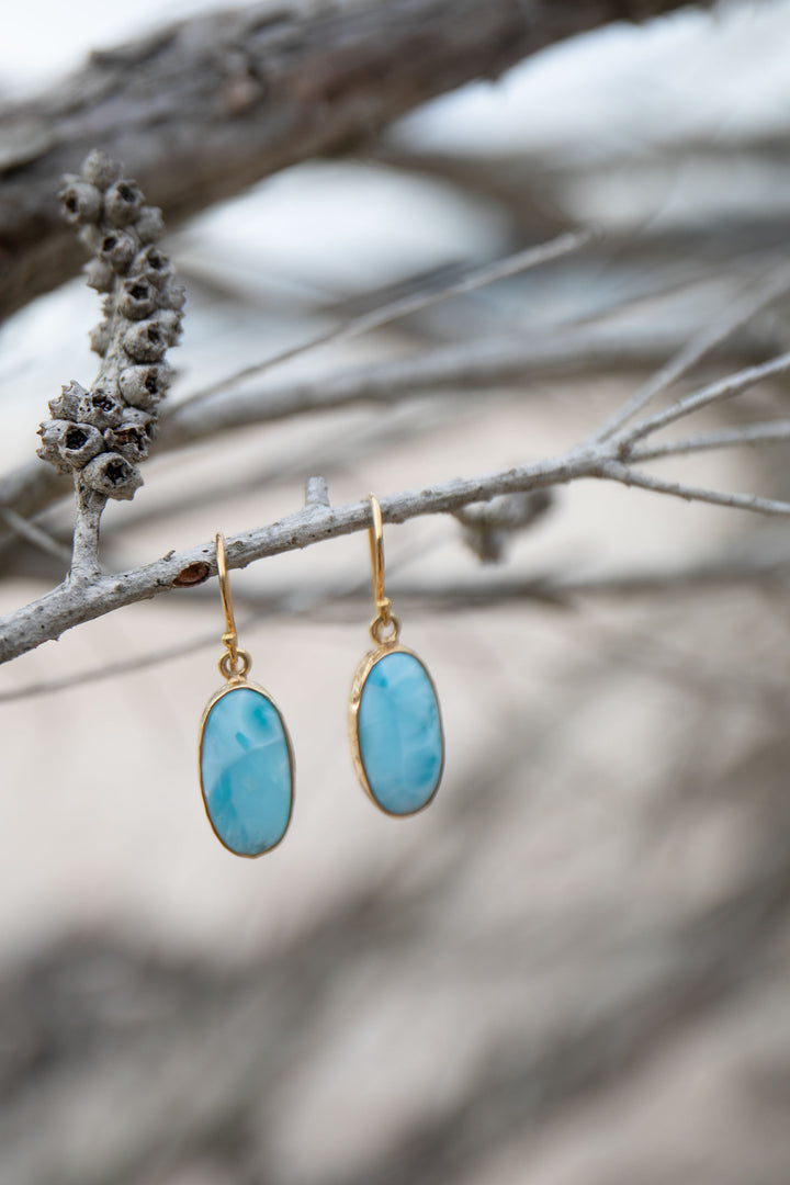 Larimar Earrings in 24k Gold Plated Silver
